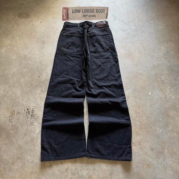 Levi's Other - Vintage Levi's 567 Low Loose Bootcut Baggy Black Denim Jeans 38x32